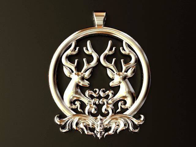 Double Buck Pendant *10k/14k/18k White, Yellow, Rose, Green Gold, Gold Plated & Silver* Animal Hunter Stag Deer Doe Necklace Charm Gift | Loni Design Group |   | Men's jewelery|Mens jewelery| Men's pendants| men's necklace|mens Pendants| skull jewelry|Ladies Jewellery| Ladies pendants|ladies skull ring| skull wedding ring| Snake jewelry| gold| silver| Platnium|