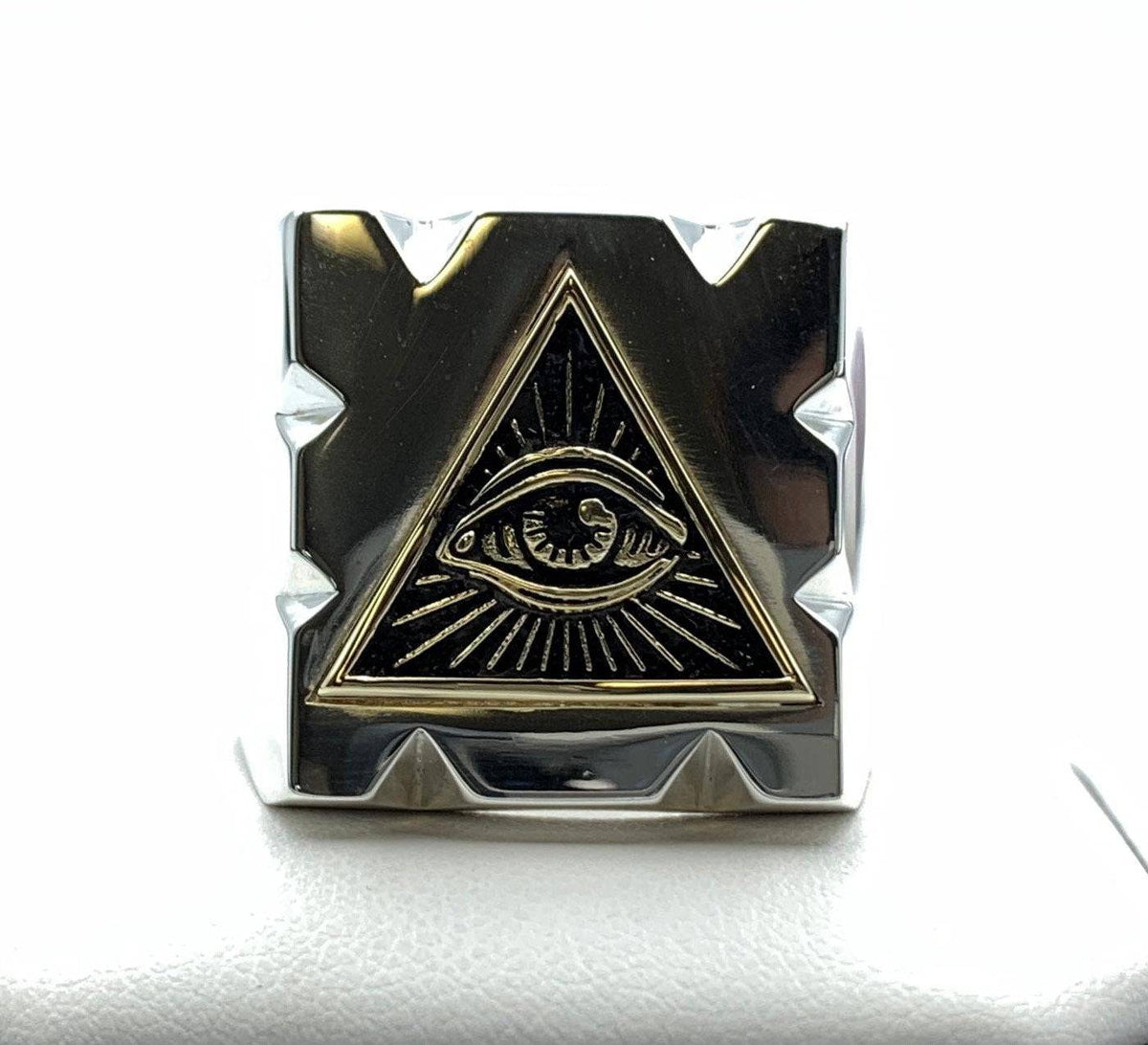 Naivo Men's Golden Freemason Ring - 316L Stainless Steel All-Seeing Eye Logo, Sizes 7-13, 8mm Width - View #11
