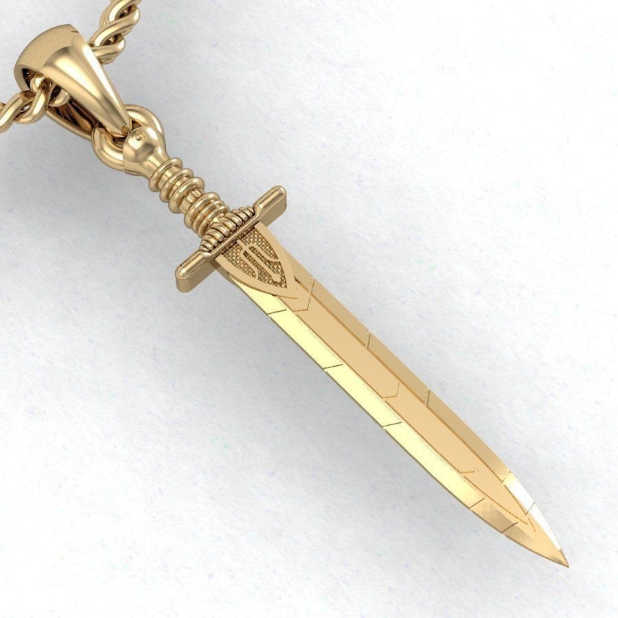 Tizona Sword Pendant *10k/14k/18k White, Yellow, Rose, Green Gold, Gold Plated & Silver* Warrior Weapon LARP Blade Men Man Charm Necklace