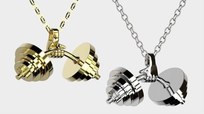 Pumping Iron Pendant *10k/14k/18k White, Yellow, Rose, Green Gold, Gold Plated & Silver* Dumbbell Gym Trainer Fitness Weight Sport Charm | Loni Design Group |   | Men's jewelery|Mens jewelery| Men's pendants| men's necklace|mens Pendants| skull jewelry|Ladies Jewellery| Ladies pendants|ladies skull ring| skull wedding ring| Snake jewelry| gold| silver| Platnium|