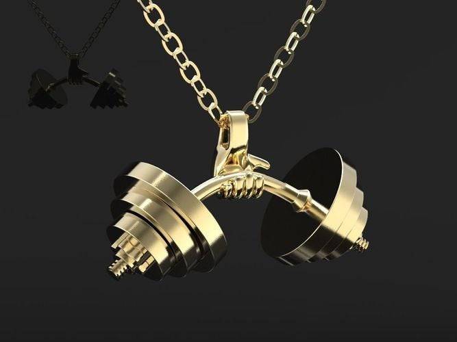 Pumping Iron Pendant *10k/14k/18k White, Yellow, Rose, Green Gold, Gold Plated & Silver* Dumbbell Gym Trainer Fitness Weight Sport Charm | Loni Design Group |   | Men's jewelery|Mens jewelery| Men's pendants| men's necklace|mens Pendants| skull jewelry|Ladies Jewellery| Ladies pendants|ladies skull ring| skull wedding ring| Snake jewelry| gold| silver| Platnium|