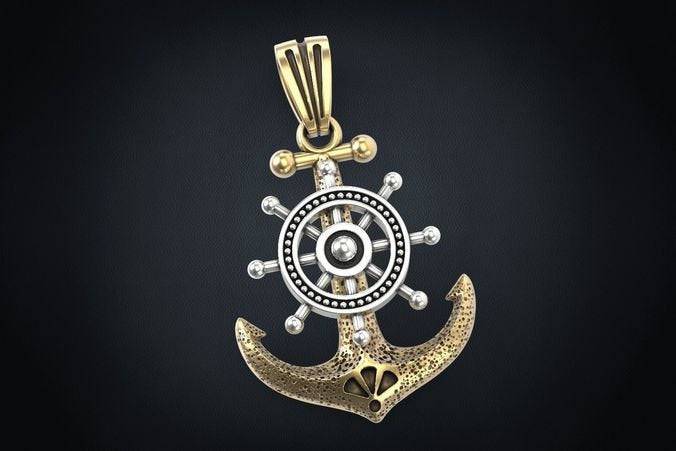 Queen Ann's Revenge Anchor Pendant *10k/14k/18k White, Yellow, Rose, Green Gold, Gold Plated & Silver* Ship Boat Water Sea Wheel Charm Navy | Loni Design Group |   | Men's jewelery|Mens jewelery| Men's pendants| men's necklace|mens Pendants| skull jewelry|Ladies Jewellery| Ladies pendants|ladies skull ring| skull wedding ring| Snake jewelry| gold| silver| Platnium|