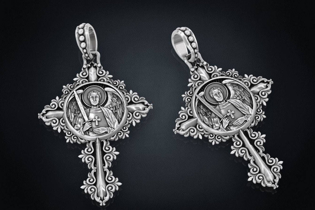 Archangel Michael Holy Cross Pendant *10k/14k/18k White, Yellow, Rose Green Gold, Gold Plated & Silver* Crucifix Jesus Charm Necklace Gift | Loni Design Group |   | Men's jewelery|Mens jewelery| Men's pendants| men's necklace|mens Pendants| skull jewelry|Ladies Jewellery| Ladies pendants|ladies skull ring| skull wedding ring| Snake jewelry| gold| silver| Platnium|