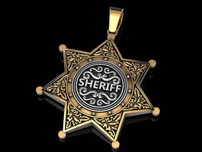 Rick Grimes Sheriff Pendant *10k/14k/18k White, Yellow, Rose, Green Gold, Gold Plated & Silver* Badge Police Officer Deputy Charm Necklace | Loni Design Group |   | Men's jewelery|Mens jewelery| Men's pendants| men's necklace|mens Pendants| skull jewelry|Ladies Jewellery| Ladies pendants|ladies skull ring| skull wedding ring| Snake jewelry| gold| silver| Platnium|