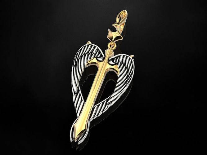 Curtana Sword Pendant *10k/14k/18k White, Yellow, Rose, Green Gold Gold Plated & Silver* Weapon Wing Fantasy Heart War Charm Necklace LARP | Loni Design Group |   | Men's jewelery|Mens jewelery| Men's pendants| men's necklace|mens Pendants| skull jewelry|Ladies Jewellery| Ladies pendants|ladies skull ring| skull wedding ring| Snake jewelry| gold| silver| Platnium|