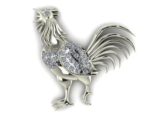 Crack of Dawn Rooster Pendant *Moissanite With 10k/14k/18k White, Yellow, Rose, Green Gold, Gold Plated & Silver* Animal Farm Bird Charm | Loni Design Group |   | Men's jewelery|Mens jewelery| Men's pendants| men's necklace|mens Pendants| skull jewelry|Ladies Jewellery| Ladies pendants|ladies skull ring| skull wedding ring| Snake jewelry| gold| silver| Platnium|
