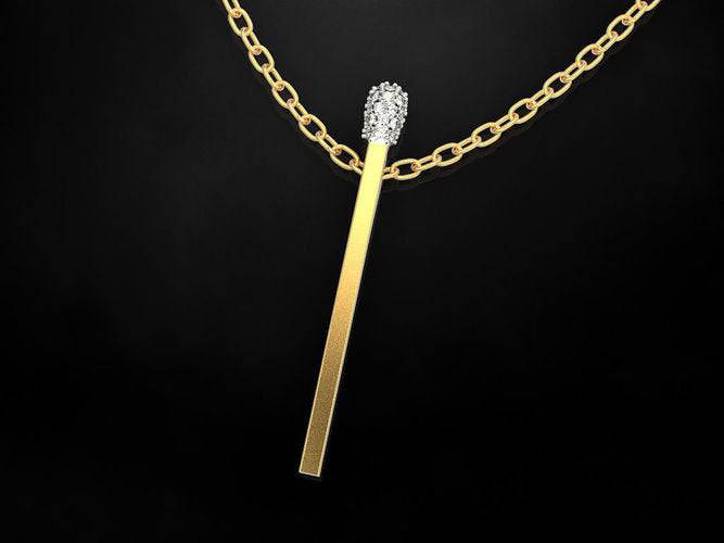 Dazzling Match Pendant *Moissanite/Onyx With 10k/14k/18k White Yellow Rose Green Gold, Gold Plated & Silver* Fire Matchstick Charm Necklace | Loni Design Group |   | Men's jewelery|Mens jewelery| Men's pendants| men's necklace|mens Pendants| skull jewelry|Ladies Jewellery| Ladies pendants|ladies skull ring| skull wedding ring| Snake jewelry| gold| silver| Platnium|