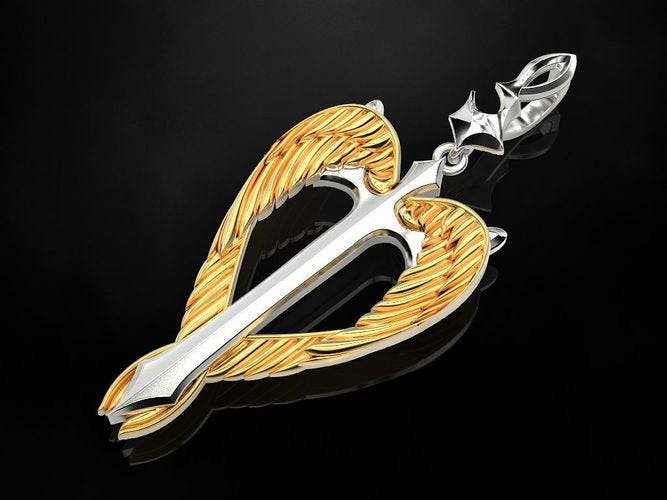 Curtana Sword Pendant *10k/14k/18k White, Yellow, Rose, Green Gold Gold Plated & Silver* Weapon Wing Fantasy Heart War Charm Necklace LARP | Loni Design Group |   | Men's jewelery|Mens jewelery| Men's pendants| men's necklace|mens Pendants| skull jewelry|Ladies Jewellery| Ladies pendants|ladies skull ring| skull wedding ring| Snake jewelry| gold| silver| Platnium|