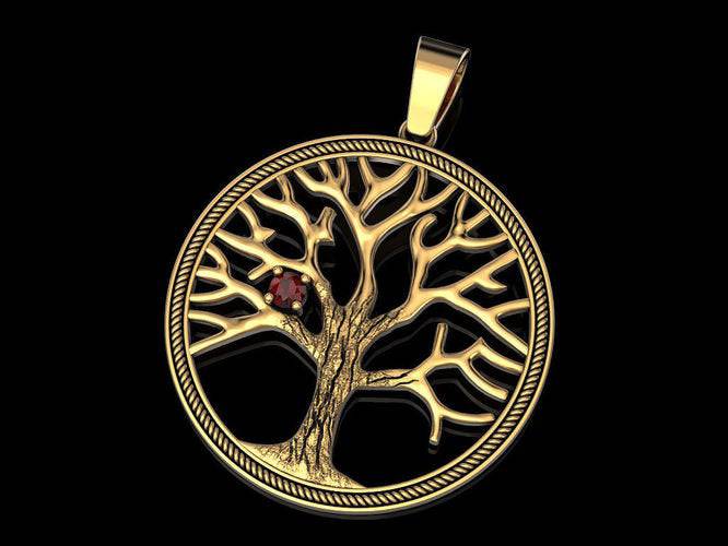 Tree Of Death Pendant *Synthetic Ruby 10k/14k/18k White, Yellow, Rose, Green Gold, Gold Plated & Silver* Nature Branch Charm Necklace Gift | Loni Design Group |   | Men's jewelery|Mens jewelery| Men's pendants| men's necklace|mens Pendants| skull jewelry|Ladies Jewellery| Ladies pendants|ladies skull ring| skull wedding ring| Snake jewelry| gold| silver| Platnium|