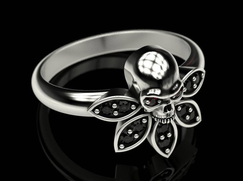 Flower Skull Ring | Loni Design Group | Rings  | Men's jewelery|Mens jewelery| Men's pendants| men's necklace|mens Pendants| skull jewelry|Ladies Jewellery| Ladies pendants|ladies skull ring| skull wedding ring| Snake jewelry| gold| silver| Platnium|