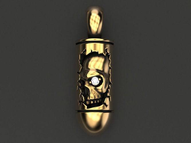 Death Shot Bullet Pendant *Synthetic Ruby With 10k/14k/18k White, Yellow, Rose, Green Gold, Gold Plated & Silver* Skull Gun Ammo Biker Punk | Loni Design Group |   | Men's jewelery|Mens jewelery| Men's pendants| men's necklace|mens Pendants| skull jewelry|Ladies Jewellery| Ladies pendants|ladies skull ring| skull wedding ring| Snake jewelry| gold| silver| Platnium|