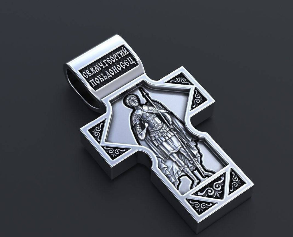 St George The Victorious Pendant *10k/14k/18k White, Yellow, Rose, Green Gold, Gold Plated & Silver* Crucifix Necklace Charm Jesus Christ | Loni Design Group |   | Men's jewelery|Mens jewelery| Men's pendants| men's necklace|mens Pendants| skull jewelry|Ladies Jewellery| Ladies pendants|ladies skull ring| skull wedding ring| Snake jewelry| gold| silver| Platnium|