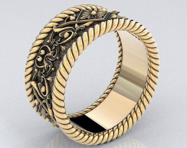 Scrolls & Stars Yellow Gold Antique Victorian Wide Wedding Ring - 7mm — Antique  Jewelry Mall