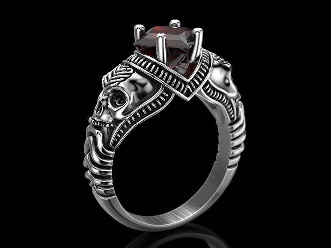 925 Sterling Silver Vintage Hell Fire Skull Ring for Men – Sunken Skull