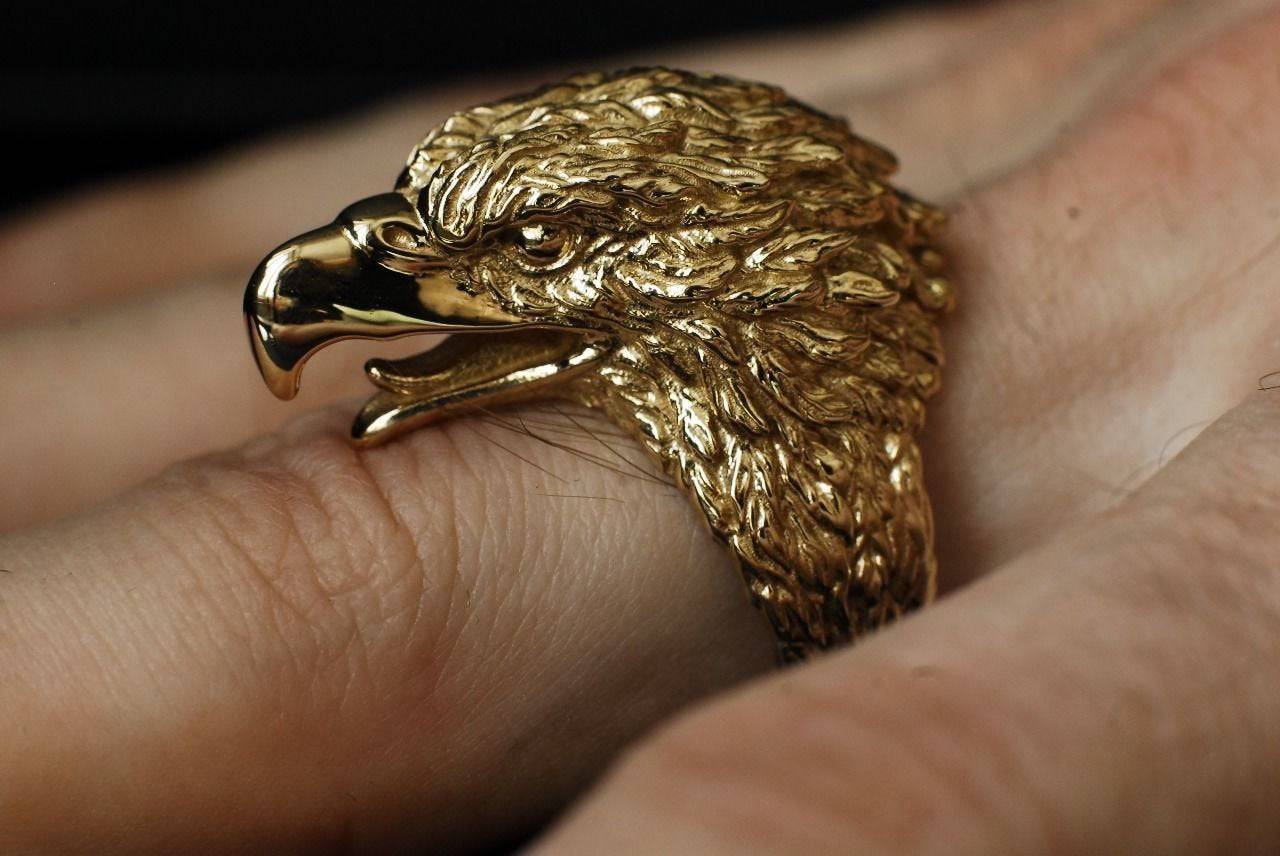 10K Yellow Gold Eagle Ring | Crescent Gold & Diamonds