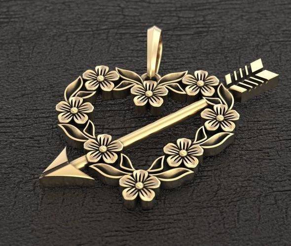 Summer Love Heart Pendant *10k/14k/18k White, Yellow, Rose Green Gold, Gold Plated & Silver* Flower Floral Cupid Daisy Arrow Charm Necklace | Loni Design Group |   | Men's jewelery|Mens jewelery| Men's pendants| men's necklace|mens Pendants| skull jewelry|Ladies Jewellery| Ladies pendants|ladies skull ring| skull wedding ring| Snake jewelry| gold| silver| Platnium|