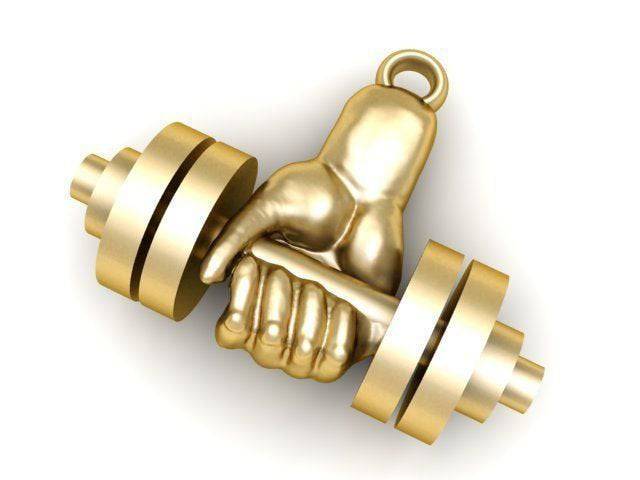 No Pain, No Gain Dumbbell Pendant *10k/14k/18k White, Yellow, Rose, Green Gold, Gold Plated & Silver* Gym Workout Trainer UFC Weight Charm | Loni Design Group |   | Men's jewelery|Mens jewelery| Men's pendants| men's necklace|mens Pendants| skull jewelry|Ladies Jewellery| Ladies pendants|ladies skull ring| skull wedding ring| Snake jewelry| gold| silver| Platnium|
