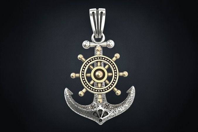 Queen Ann's Revenge Anchor Pendant *10k/14k/18k White, Yellow, Rose, Green Gold, Gold Plated & Silver* Ship Boat Water Sea Wheel Charm Navy | Loni Design Group |   | Men's jewelery|Mens jewelery| Men's pendants| men's necklace|mens Pendants| skull jewelry|Ladies Jewellery| Ladies pendants|ladies skull ring| skull wedding ring| Snake jewelry| gold| silver| Platnium|