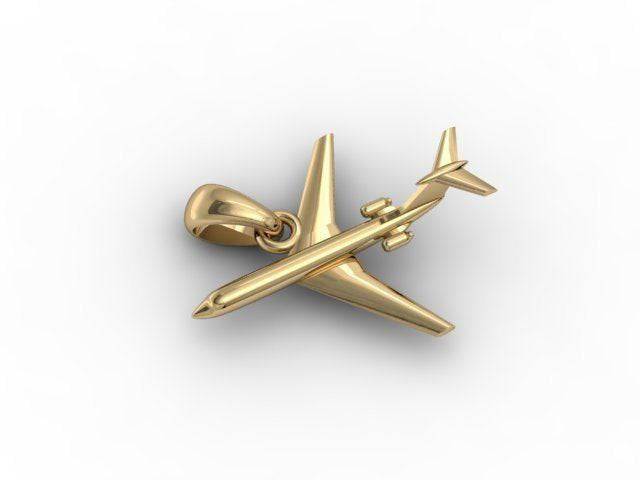 Gold Airplane Necklace - Jet Plane Charm Jewelry - Pilot Flight