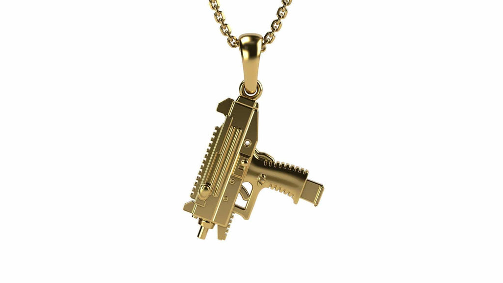 Uzi Sub Machine Gun Pendant *10k/14k/18k White, Yellow, Rose, Green Gold, Gold Plated & Silver* Bullet Pistol Weapon Charm Necklace Biker | Loni Design Group |   | Men's jewelery|Mens jewelery| Men's pendants| men's necklace|mens Pendants| skull jewelry|Ladies Jewellery| Ladies pendants|ladies skull ring| skull wedding ring| Snake jewelry| gold| silver| Platnium|