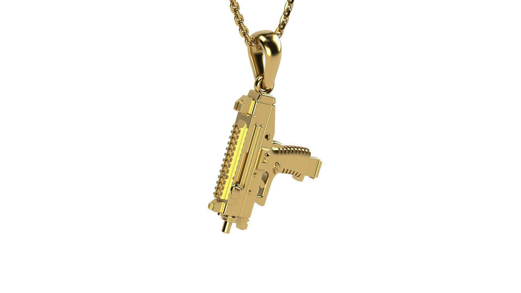 Uzi Sub Machine Gun Pendant *10k/14k/18k White, Yellow, Rose, Green Gold, Gold Plated & Silver* Bullet Pistol Weapon Charm Necklace Biker | Loni Design Group |   | Men's jewelery|Mens jewelery| Men's pendants| men's necklace|mens Pendants| skull jewelry|Ladies Jewellery| Ladies pendants|ladies skull ring| skull wedding ring| Snake jewelry| gold| silver| Platnium|