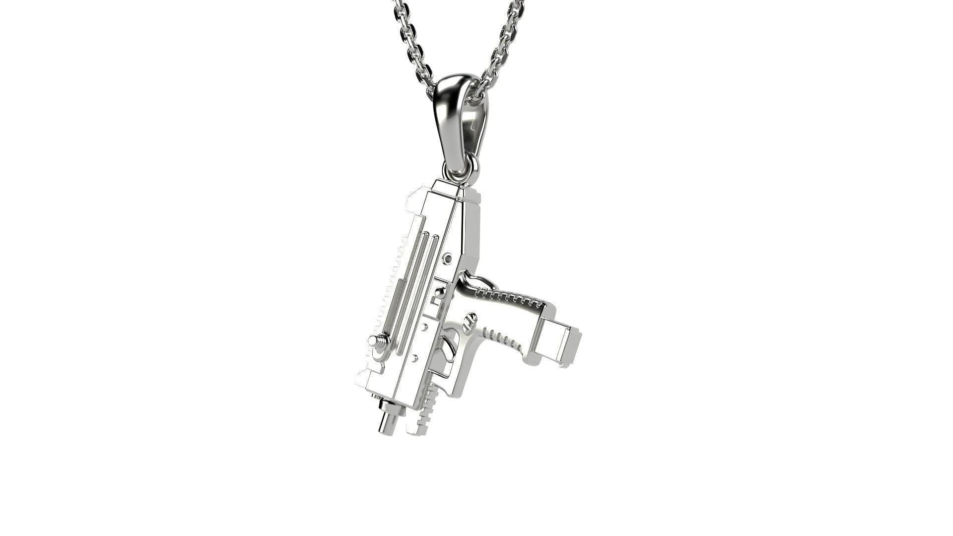 Uzi Sub Machine Gun Pendant *10k/14k/18k White, Yellow, Rose