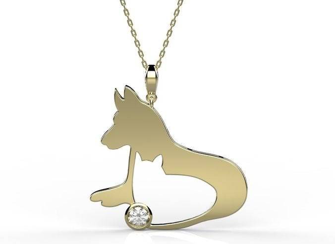 Cat-Dog Pet Pendant *Moissanite With 10k/14k/18k White, Yellow, Rose, Green Gold, Gold Plated & Silver* Animal Kitten Puppy Charm Necklace | Loni Design Group |   | Men's jewelery|Mens jewelery| Men's pendants| men's necklace|mens Pendants| skull jewelry|Ladies Jewellery| Ladies pendants|ladies skull ring| skull wedding ring| Snake jewelry| gold| silver| Platnium|
