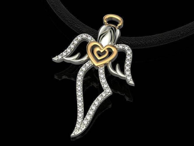 Charmeine Angel Pendant *Moissanite With 10k/14k/18k White, Yellow, Rose, Green Gold, Gold Plated & Silver* Heart Wings Christ Charm Gift | Loni Design Group |   | Men's jewelery|Mens jewelery| Men's pendants| men's necklace|mens Pendants| skull jewelry|Ladies Jewellery| Ladies pendants|ladies skull ring| skull wedding ring| Snake jewelry| gold| silver| Platnium|