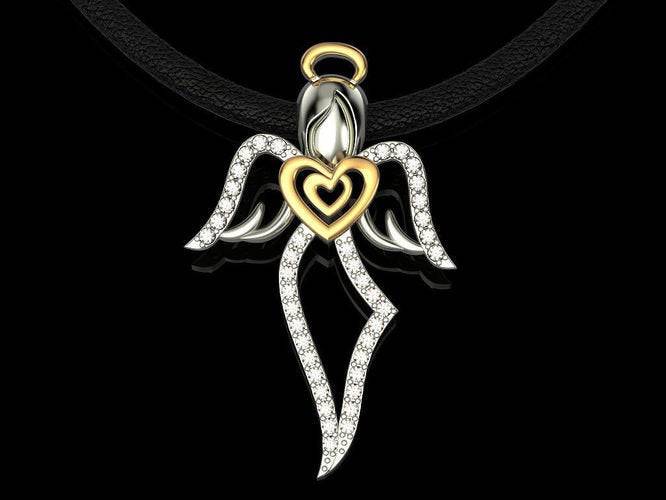 Charmeine Angel Pendant *Moissanite With 10k/14k/18k White, Yellow, Rose, Green Gold, Gold Plated & Silver* Heart Wings Christ Charm Gift | Loni Design Group |   | Men's jewelery|Mens jewelery| Men's pendants| men's necklace|mens Pendants| skull jewelry|Ladies Jewellery| Ladies pendants|ladies skull ring| skull wedding ring| Snake jewelry| gold| silver| Platnium|
