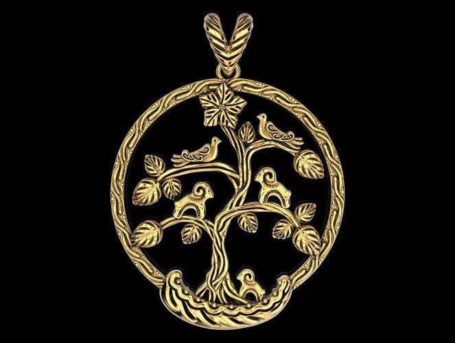 Tree Of The Animals Pendant *10k/14k/18k White, Yellow, Rose, Green Gold, Gold Plated & Silver* Bird Goat Flower Nature Leaf Charm Necklace | Loni Design Group |   | Men's jewelery|Mens jewelery| Men's pendants| men's necklace|mens Pendants| skull jewelry|Ladies Jewellery| Ladies pendants|ladies skull ring| skull wedding ring| Snake jewelry| gold| silver| Platnium|