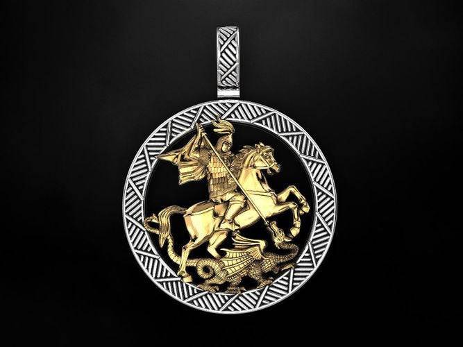 Saint George And The Dragon Pendant *10k/14k/18k White, Yellow, Rose, Green Gold, Gold Plated & Silver* Church Christ Charm Necklace Gift | Loni Design Group |   | Men's jewelery|Mens jewelery| Men's pendants| men's necklace|mens Pendants| skull jewelry|Ladies Jewellery| Ladies pendants|ladies skull ring| skull wedding ring| Snake jewelry| gold| silver| Platnium|