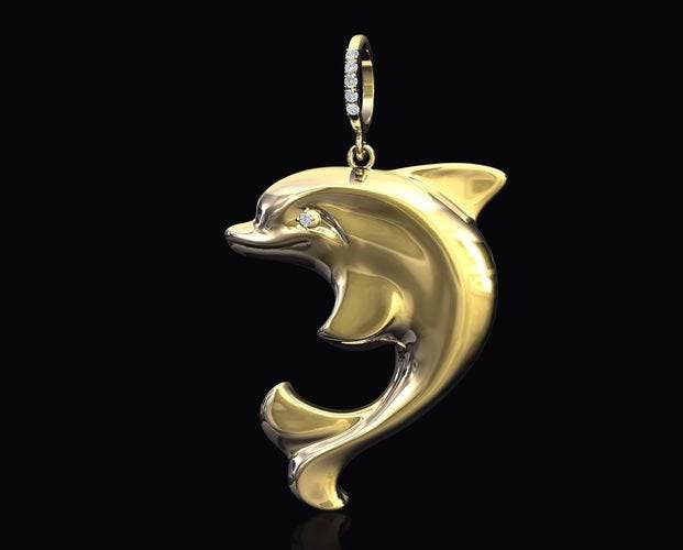 Flipper Dolphin Pendant *Moissanite 10k/14k/18k White, Yellow, Rose Green Gold, Gold Plated & Silver* Animal Fish Water Boat Charm Necklace | Loni Design Group |   | Men's jewelery|Mens jewelery| Men's pendants| men's necklace|mens Pendants| skull jewelry|Ladies Jewellery| Ladies pendants|ladies skull ring| skull wedding ring| Snake jewelry| gold| silver| Platnium|