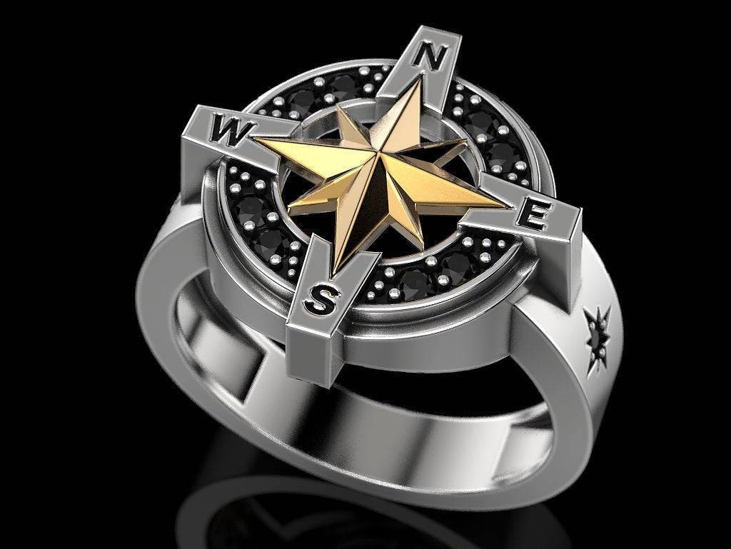 North Star Compass Ring | Loni Design Group | Rings  | Men's jewelery|Mens jewelery| Men's pendants| men's necklace|mens Pendants| skull jewelry|Ladies Jewellery| Ladies pendants|ladies skull ring| skull wedding ring| Snake jewelry| gold| silver| Platnium|