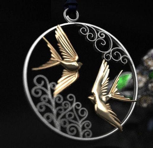 Love Birds Pendant *10k/14k/18k White, Yellow, Rose, Green Gold, Gold Plated & Silver* Animal Wing Nature Leaf Heart Charm Necklace Gift | Loni Design Group |   | Men's jewelery|Mens jewelery| Men's pendants| men's necklace|mens Pendants| skull jewelry|Ladies Jewellery| Ladies pendants|ladies skull ring| skull wedding ring| Snake jewelry| gold| silver| Platnium|