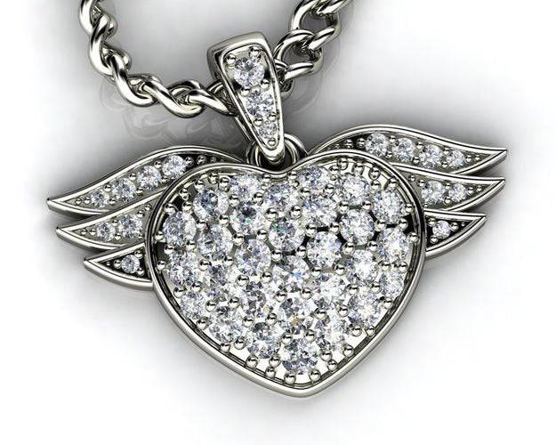 Mila Heart Pendant *0.86 Carat Synthetic Stones With 10k/14k/18k White, Yellow, Rose Green Gold, Gold Plated & Silver* Wing Love Charm Gift | Loni Design Group |   | Men's jewelery|Mens jewelery| Men's pendants| men's necklace|mens Pendants| skull jewelry|Ladies Jewellery| Ladies pendants|ladies skull ring| skull wedding ring| Snake jewelry| gold| silver| Platnium|