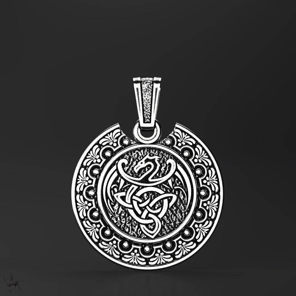 Celtic Dragon Pendant *10k/14k/18k White, Yellow Rose Green Gold, Gold Plated & Silver* Animal Fantasy Mythical Trinity Charm Necklace Gift | Loni Design Group |   | Men's jewelery|Mens jewelery| Men's pendants| men's necklace|mens Pendants| skull jewelry|Ladies Jewellery| Ladies pendants|ladies skull ring| skull wedding ring| Snake jewelry| gold| silver| Platnium|