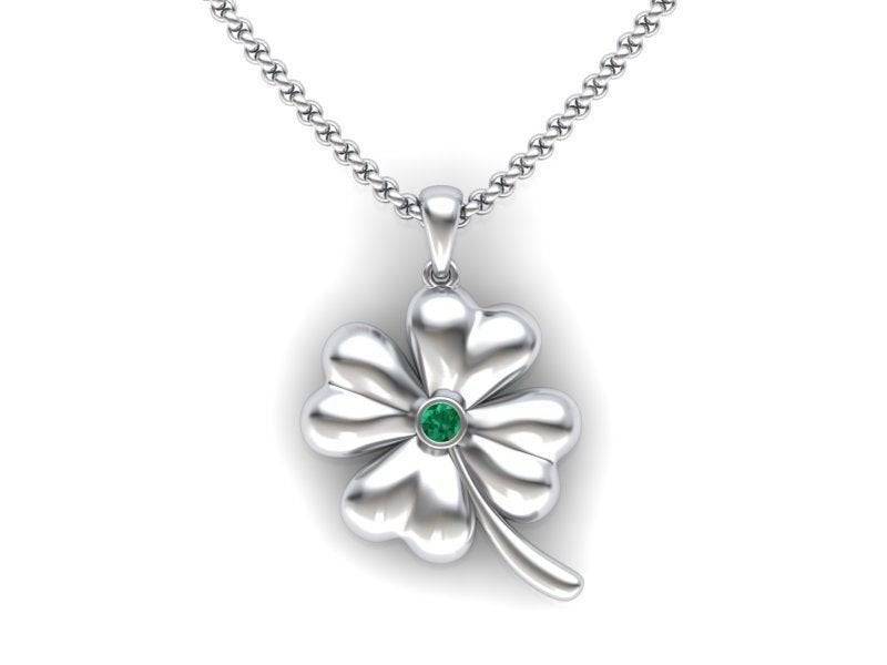 My Lucky Clover Pendant *Synthetic Emerald With 10k/14k/18k White, Yellow, Rose, Green Gold, Gold Plated & Silver* 4 Leaf Fortune Good Luck | Loni Design Group |   | Men's jewelery|Mens jewelery| Men's pendants| men's necklace|mens Pendants| skull jewelry|Ladies Jewellery| Ladies pendants|ladies skull ring| skull wedding ring| Snake jewelry| gold| silver| Platnium|