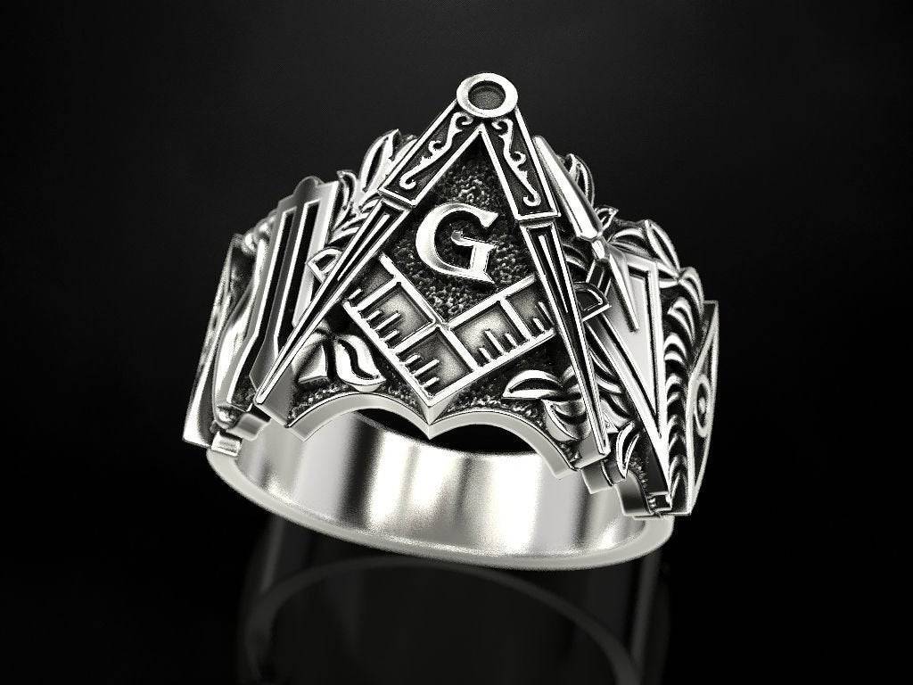 Personalized Ornate Free Mason Compass Ring Engraved Masonic Ring – Think  Engraved