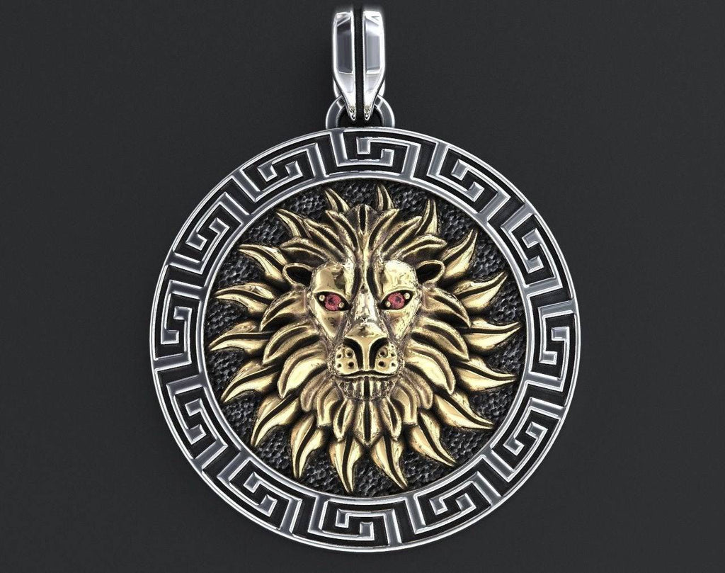 Fire Lion Pendant *Ruby With 10k/14k/18k White, Yellow, Rose, Green Gold, Gold Plated & Silver* Animal Leo Zodiac Astrology Charm Necklace | Loni Design Group |   | Men's jewelery|Mens jewelery| Men's pendants| men's necklace|mens Pendants| skull jewelry|Ladies Jewellery| Ladies pendants|ladies skull ring| skull wedding ring| Snake jewelry| gold| silver| Platnium|