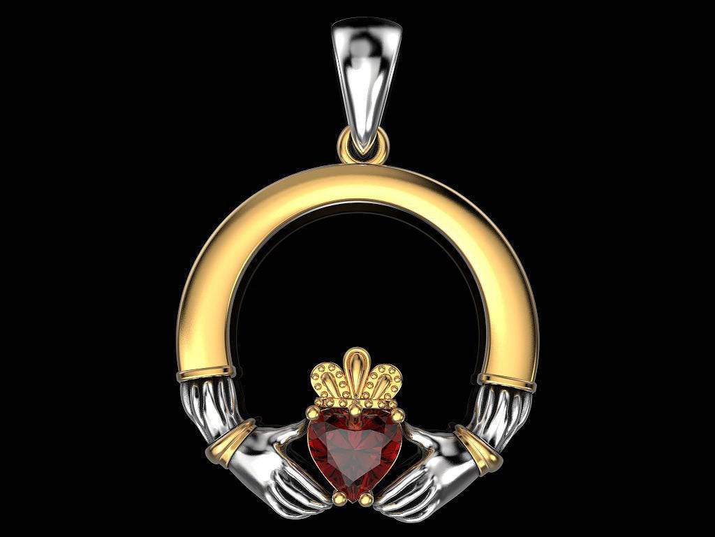 Enid Claddagh Pendant *0.80 Carat Synthetic Ruby With 10k/14k/18k White, Yellow, Rose, Green Gold, Gold Plated & Silver* Heart Love Charm | Loni Design Group |   | Men's jewelery|Mens jewelery| Men's pendants| men's necklace|mens Pendants| skull jewelry|Ladies Jewellery| Ladies pendants|ladies skull ring| skull wedding ring| Snake jewelry| gold| silver| Platnium|
