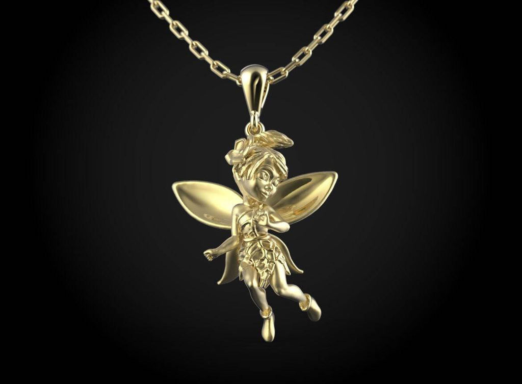 Titania Fairy Pendant *10k/14k/18k White, Yellow, Rose, Green Gold, Gold Plated & Silver* Sprite Fantasy Mythical Wing Charm Necklace Gift | Loni Design Group |   | Men's jewelery|Mens jewelery| Men's pendants| men's necklace|mens Pendants| skull jewelry|Ladies Jewellery| Ladies pendants|ladies skull ring| skull wedding ring| Snake jewelry| gold| silver| Platnium|