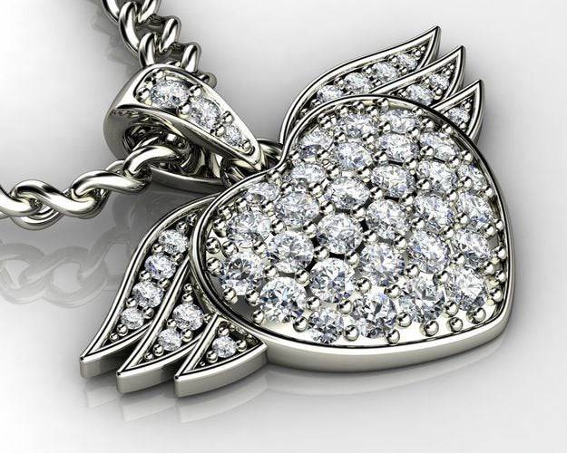 Mila Heart Pendant *0.86 Carat Synthetic Stones With 10k/14k/18k White, Yellow, Rose Green Gold, Gold Plated & Silver* Wing Love Charm Gift | Loni Design Group |   | Men's jewelery|Mens jewelery| Men's pendants| men's necklace|mens Pendants| skull jewelry|Ladies Jewellery| Ladies pendants|ladies skull ring| skull wedding ring| Snake jewelry| gold| silver| Platnium|