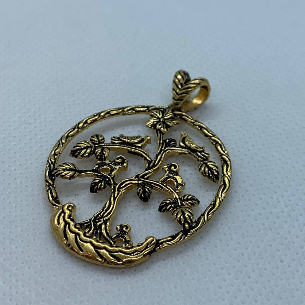 Tree Of The Animals Pendant *10k/14k/18k White, Yellow, Rose, Green Gold, Gold Plated & Silver* Bird Goat Flower Nature Leaf Charm Necklace | Loni Design Group |   | Men's jewelery|Mens jewelery| Men's pendants| men's necklace|mens Pendants| skull jewelry|Ladies Jewellery| Ladies pendants|ladies skull ring| skull wedding ring| Snake jewelry| gold| silver| Platnium|