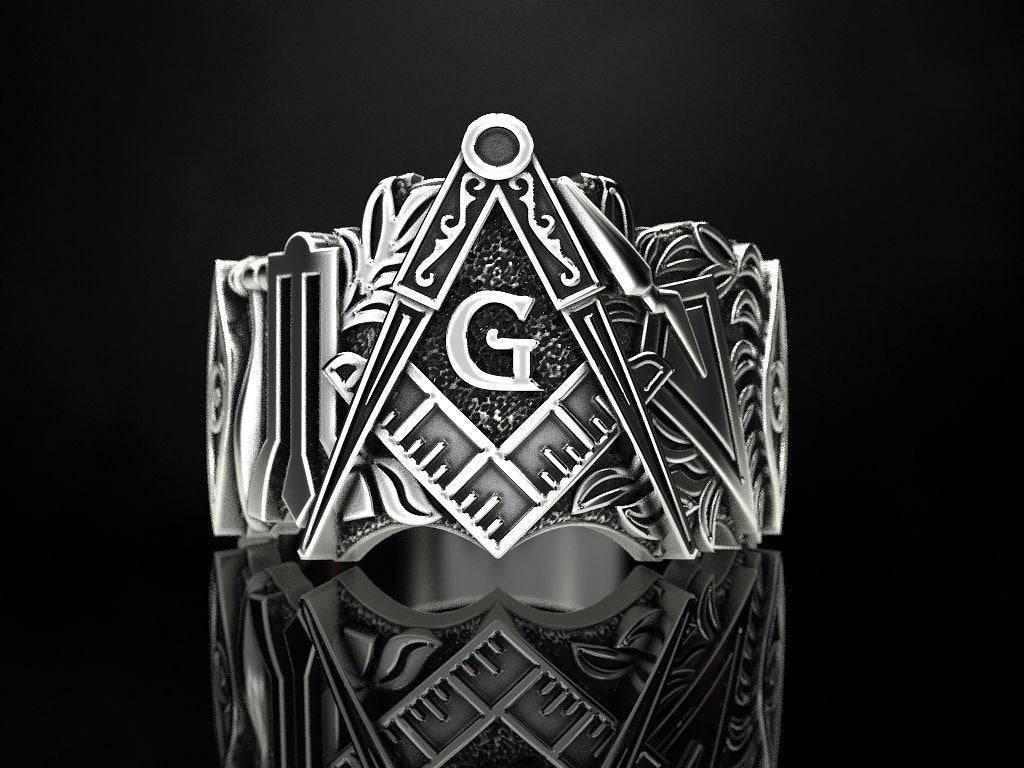 AG Masonic Diamond Stainless Steel Ring – GTHIC
