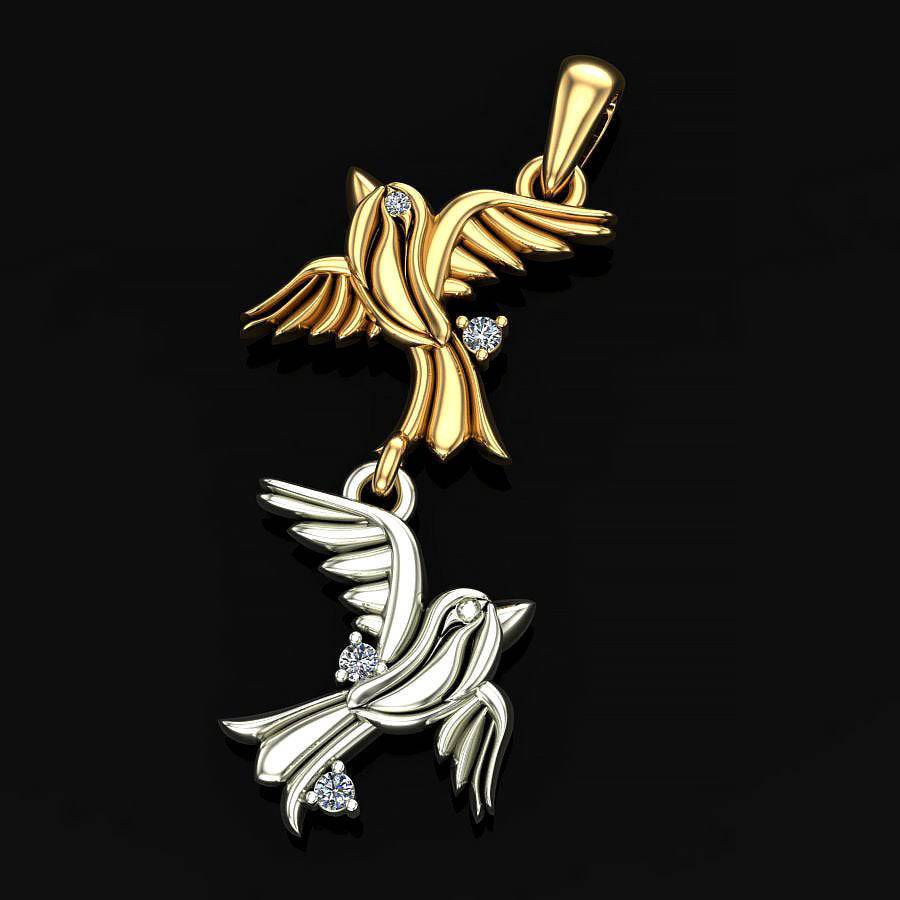 Fly Free Bird Pendant *Moissanite With 10k/14k/18k White, Yellow, Rose, Green Gold, Gold Plated & Silver* Dove Animal Wing Charm Necklace | Loni Design Group |   | Men's jewelery|Mens jewelery| Men's pendants| men's necklace|mens Pendants| skull jewelry|Ladies Jewellery| Ladies pendants|ladies skull ring| skull wedding ring| Snake jewelry| gold| silver| Platnium|