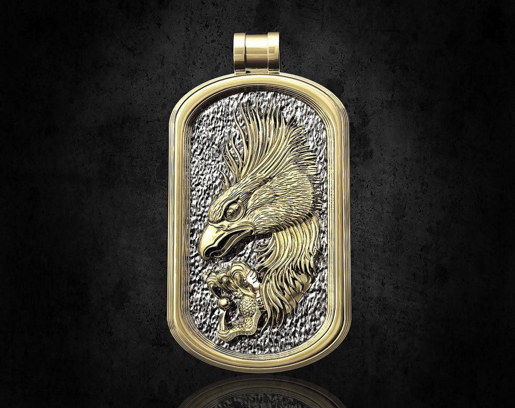 Golden Eagle Pendant *10k/14k/18k White, Yellow, Rose, Green Gold, Gold Plated & Silver* Bird Hawk Raven Animal Wing Charm Necklace Gift | Loni Design Group |   | Men's jewelery|Mens jewelery| Men's pendants| men's necklace|mens Pendants| skull jewelry|Ladies Jewellery| Ladies pendants|ladies skull ring| skull wedding ring| Snake jewelry| gold| silver| Platnium|