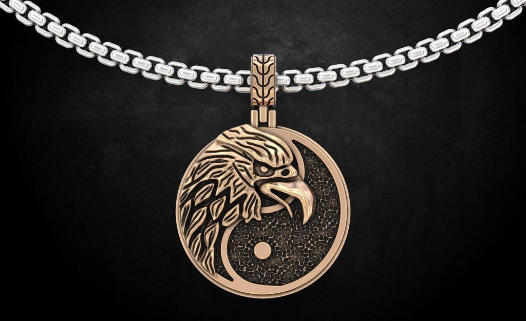 Yin Yang Eagle Pendant *10k/14k/18k White, Yellow, Rose, Green Gold, Gold Plated & Silver* Symbol Animal Bird Chinese Charm Necklace Gift | Loni Design Group |   | Men's jewelery|Mens jewelery| Men's pendants| men's necklace|mens Pendants| skull jewelry|Ladies Jewellery| Ladies pendants|ladies skull ring| skull wedding ring| Snake jewelry| gold| silver| Platnium|