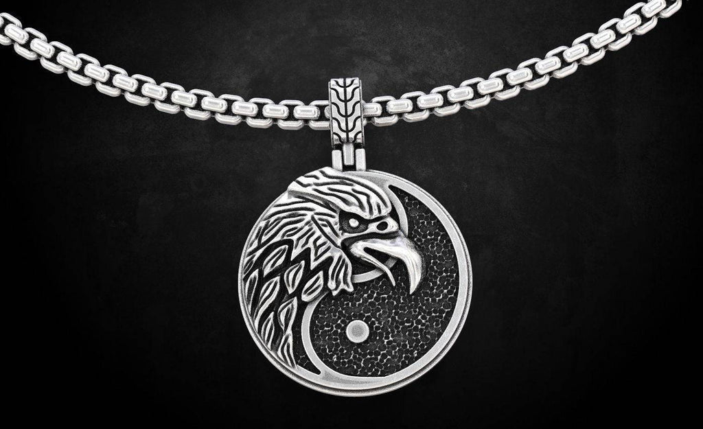Yin Yang Eagle Pendant *10k/14k/18k White, Yellow, Rose, Green Gold, Gold Plated & Silver* Symbol Animal Bird Chinese Charm Necklace Gift | Loni Design Group |   | Men's jewelery|Mens jewelery| Men's pendants| men's necklace|mens Pendants| skull jewelry|Ladies Jewellery| Ladies pendants|ladies skull ring| skull wedding ring| Snake jewelry| gold| silver| Platnium|
