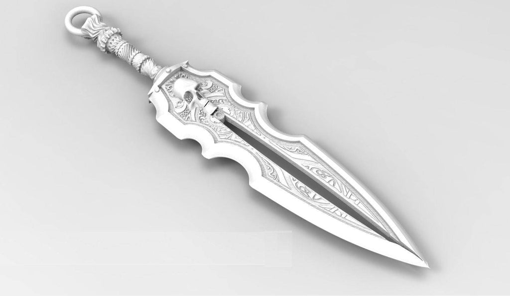 Mournblade Dagger Pendant *10k/14k/18k White, Yellow, Rose, Green Gold, Gold Plated & Silver* Blade Sword Weapon Skull Charm Necklace Gift | Loni Design Group |   | Men's jewelery|Mens jewelery| Men's pendants| men's necklace|mens Pendants| skull jewelry|Ladies Jewellery| Ladies pendants|ladies skull ring| skull wedding ring| Snake jewelry| gold| silver| Platnium|