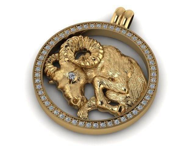 Enthusiastic Aries Pendant *Moissanite With 10k/14k/18k White, Yellow, Rose, Green Gold, Gold Plated & Silver* Zodiac Horoscope Ram Charm | Loni Design Group |   | Men's jewelery|Mens jewelery| Men's pendants| men's necklace|mens Pendants| skull jewelry|Ladies Jewellery| Ladies pendants|ladies skull ring| skull wedding ring| Snake jewelry| gold| silver| Platnium|